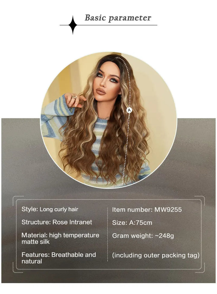 Copper Orange Synthetic Long Water Wave Wig for Women 28 Inch Middle Part Hair Wig Pelucas