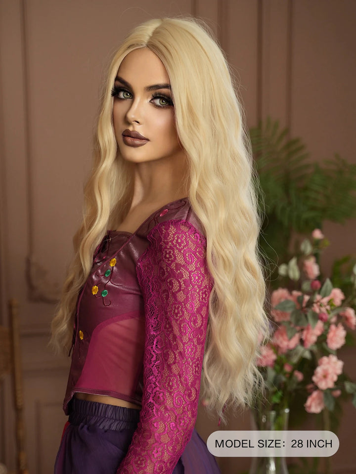 Copper Orange Synthetic Long Water Wave Wig for Women 28 Inch Middle Part Hair Wig Pelucas