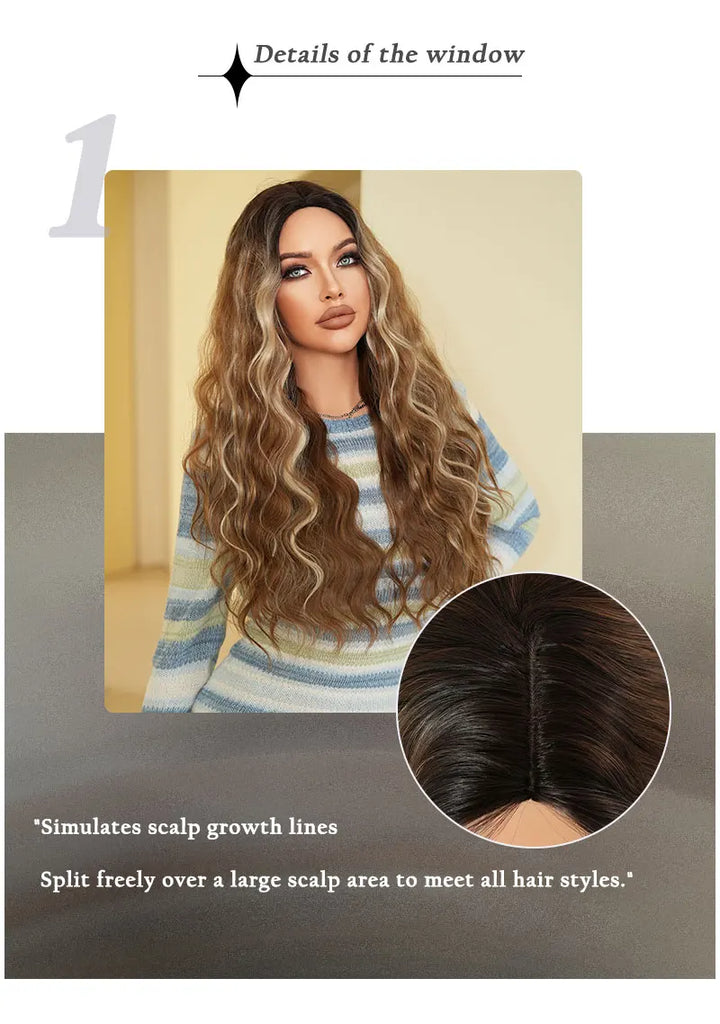 Copper Orange Synthetic Long Water Wave Wig for Women 28 Inch Middle Part Hair Wig Pelucas