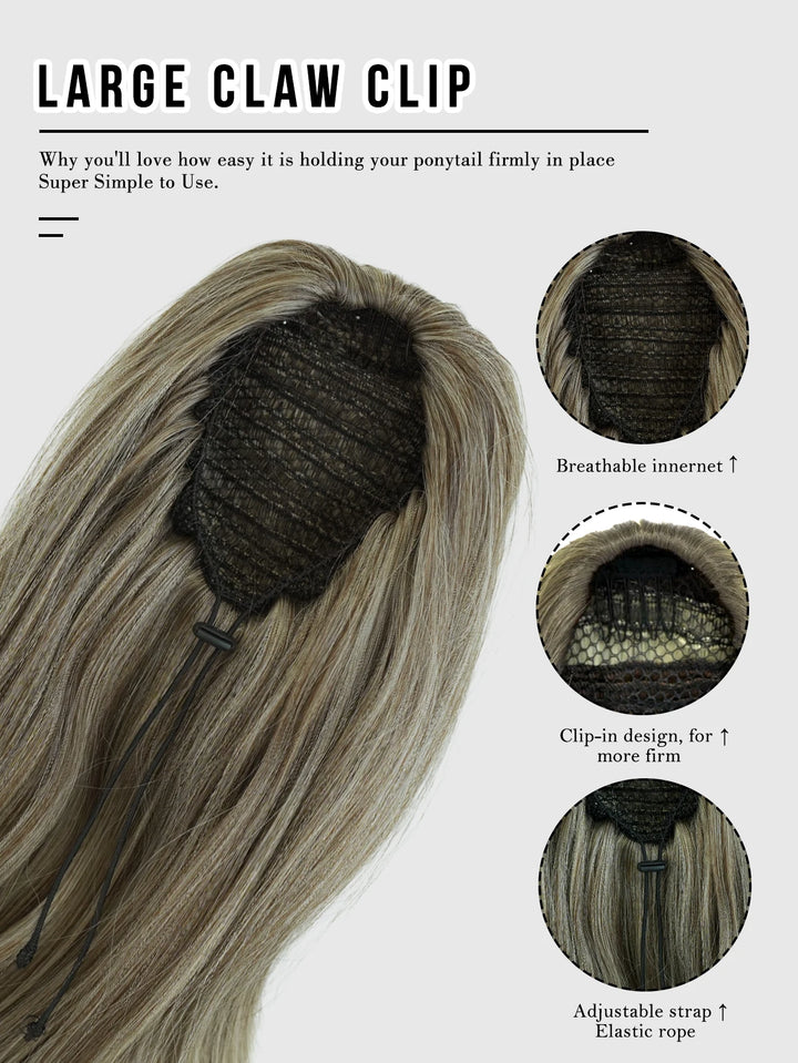 Madeline Brown 28-Inch Curly Synthetic Hair Wig with Steel Prongs Gold Adjustable Size Ponytail Black with Gold Adjustable Size