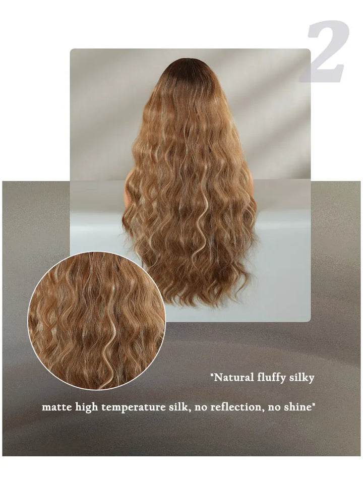 Copper Orange Synthetic Long Water Wave Wig for Women 28 Inch Middle Part Hair Wig Pelucas