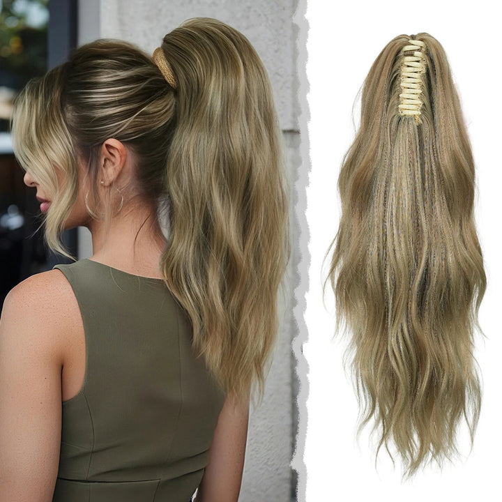 20 Inch Clip in Wig for Women Golden Orange Adjustable Size Black Curly Ponytail with Synthetic Hair Black Clip in Wig