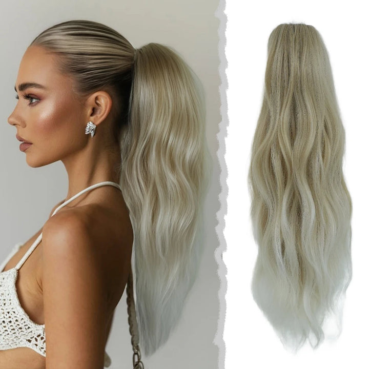 20 Inch Clip in Wig for Women Golden Orange Adjustable Size Black Curly Ponytail with Synthetic Hair Black Clip in Wig