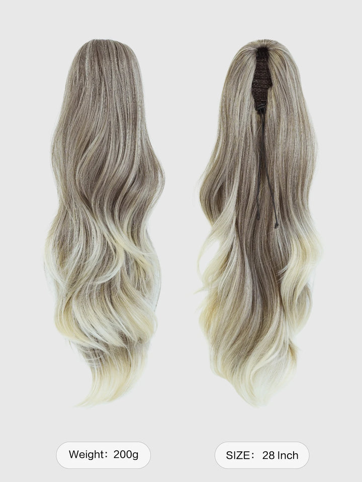 Madeline Brown 28-Inch Curly Synthetic Hair Wig with Steel Prongs Gold Adjustable Size Ponytail Black with Gold Adjustable Size