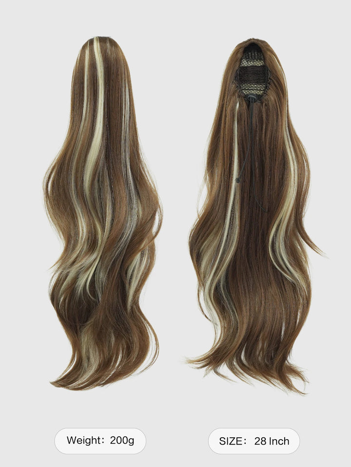 Van Dyke Brown Hair Extensions 28 Inch Clip-In Wig Adjustable Size Curly Ponytail Synthetic Hair Pack Black with Steel Prongs