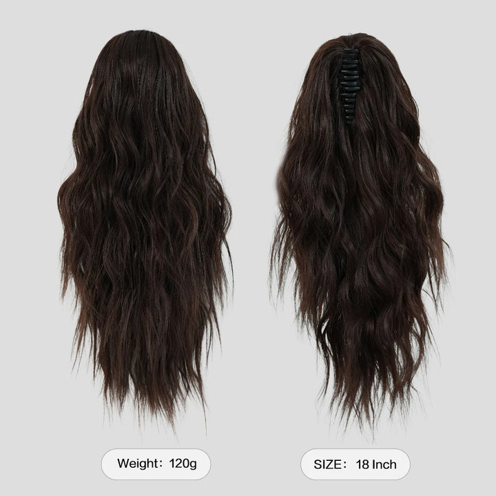 18 Inch Women's Van Dyke Brown Wig Adjustable Size Black Curly Ponytail Synthetic Hair and Black Wig Clip