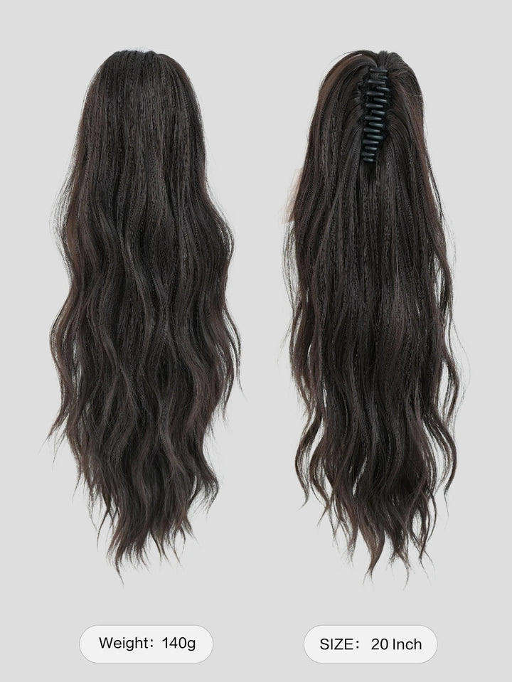 20 Inch Clip in Wig for Women Dark Brown Adjustable Size Curly Ponytail Synthetic Hair Black Clip in for Daily Wear
