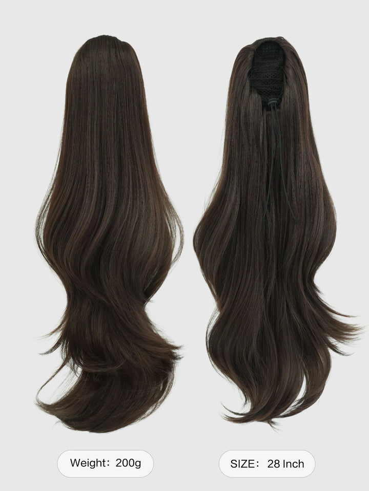 Van Dyke Brown Hair Extensions 28 Inch Clip-In Wig Adjustable Size Curly Ponytail Synthetic Hair Pack Black with Steel Prongs