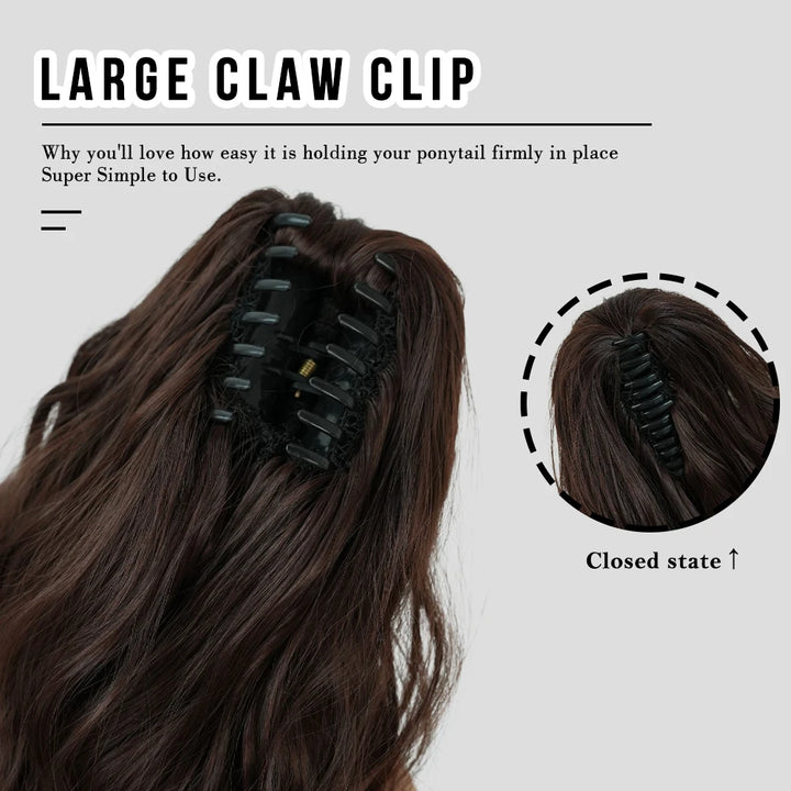 18 Inch Women's Van Dyke Brown Wig Adjustable Size Black Curly Ponytail Synthetic Hair and Black Wig Clip