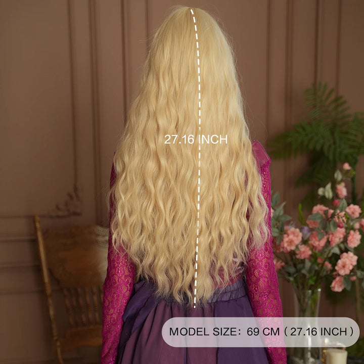 Copper Orange Synthetic Long Water Wave Wig for Women 28 Inch Middle Part Hair Wig Pelucas