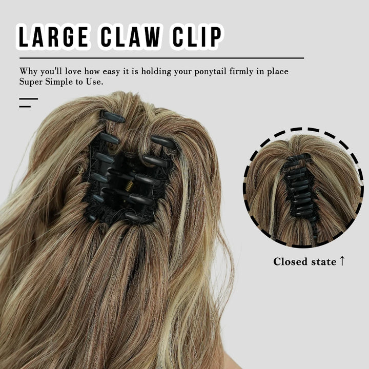 18 Inch Women's Lilac Highlight Natural Wave Drawstring Adjustable Size Black Synthetic Hair Beige Clip Portable Easy Ponytail