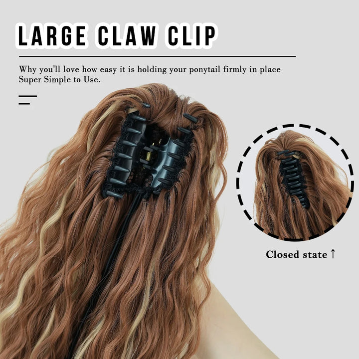 34 Inch Women's Black Synthetic Deep Wave & Water Wave Adjustable Size Ponytail Wig with Clip in