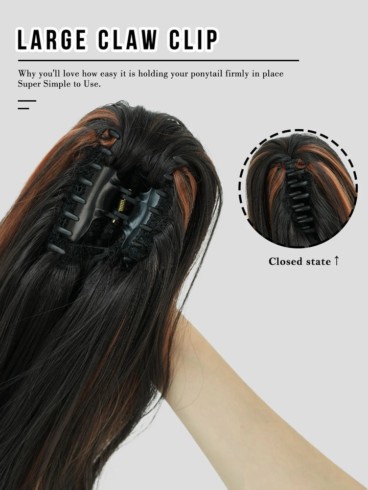 20 Inch Clip in Wig for Women Golden Orange Adjustable Size Black Curly Ponytail with Synthetic Hair Black Clip in Wig