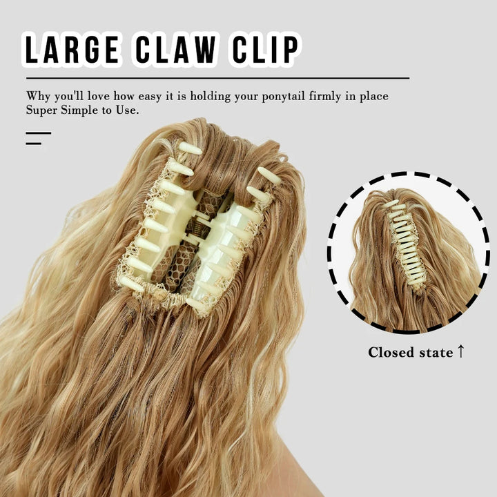 34 Inch Women's Black Synthetic Deep Wave & Water Wave Adjustable Size Ponytail Wig with Clip in