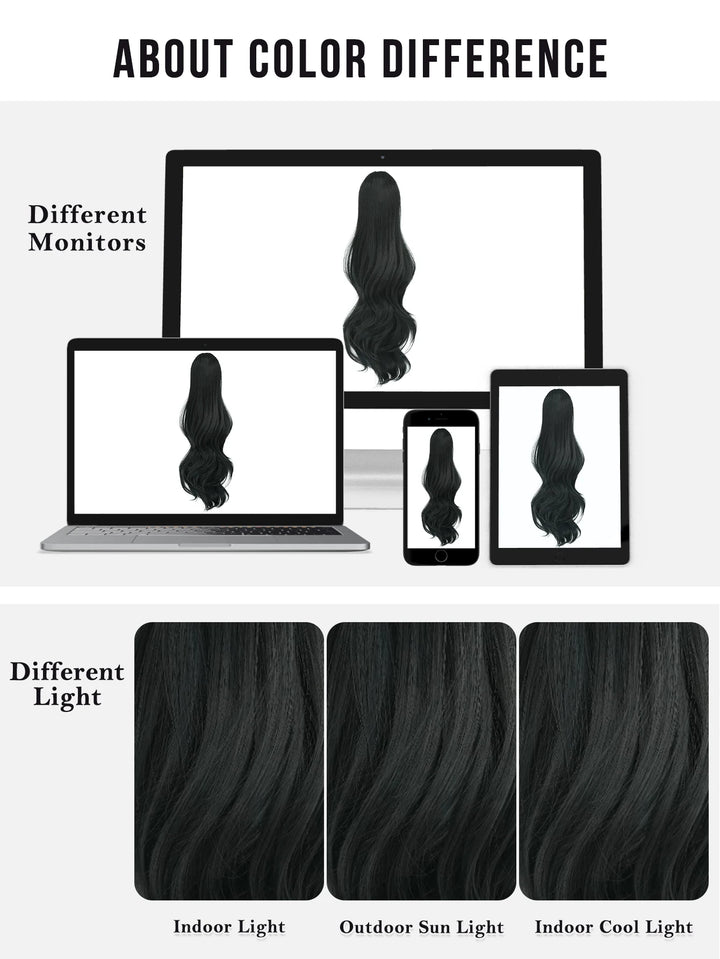 Black Hair Extensions 28 Inch Clip in Wig Adjustable Size Curly Ponytail Synthetic Hair Extension Set Black with Steel Prongs
