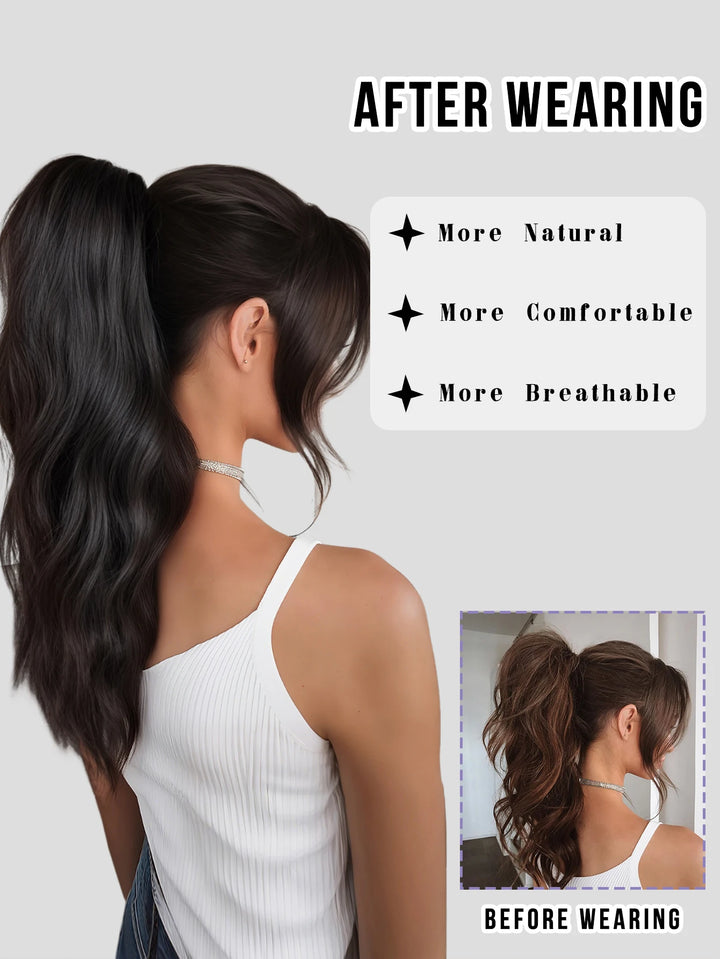 20 Inch Clip in Wig for Women Dark Brown Adjustable Size Curly Ponytail Synthetic Hair Black Clip in for Daily Wear