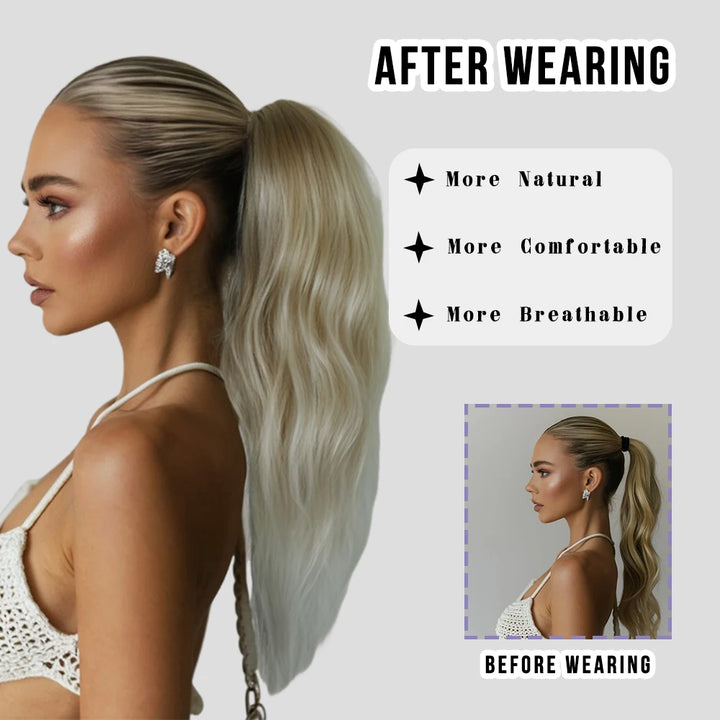 20 Inch Clip in Wig for Women Golden Orange Adjustable Size Black Curly Ponytail with Synthetic Hair Black Clip in Wig