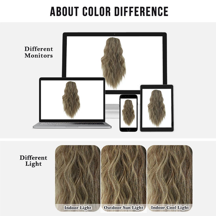 18 Inch Women's Lilac Highlight Natural Wave Drawstring Adjustable Size Black Synthetic Hair Beige Clip Portable Easy Ponytail