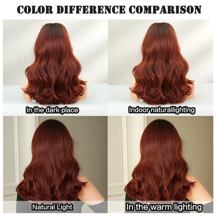 Blond orange synthetic hair shoulder-length wavy wig made from heat-resistant fiber. Perfect for cosplay.