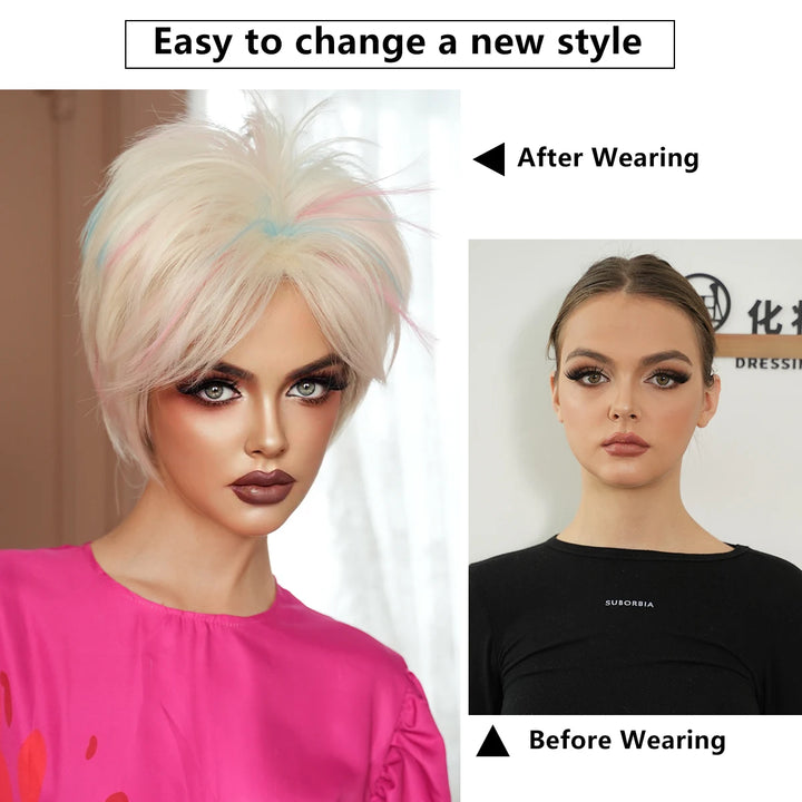 Rock Pengk Blond Wig Costume Pigtail Braids Cosplay Wig Halloween Drag Queen for Crazy Hair Wig