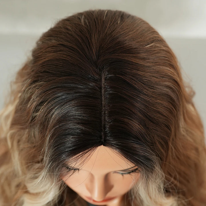 Copper Orange Synthetic Long Water Wave Wig for Women 28 Inch Middle Part Hair Wig Pelucas