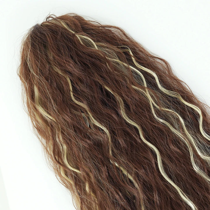 34 Inch Women's Black Synthetic Deep Wave & Water Wave Adjustable Size Ponytail Wig with Clip in