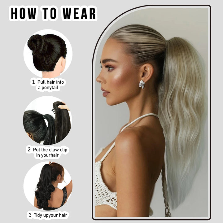 20 Inch Clip in Wig for Women Golden Orange Adjustable Size Black Curly Ponytail with Synthetic Hair Black Clip in Wig