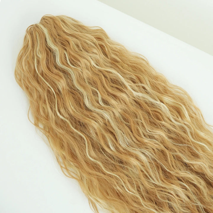 34 Inch Women's Black Synthetic Deep Wave & Water Wave Adjustable Size Ponytail Wig with Clip in