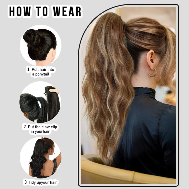 20 Inch Clip in Wig for Women Golden Orange Adjustable Size Black Curly Ponytail with Synthetic Hair Black Clip in Wig