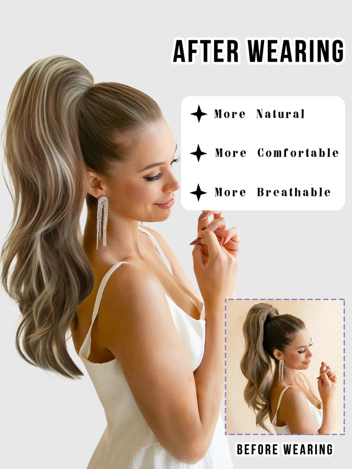 Van Dyke Brown Hair Extensions 28 Inch Clip-In Wig Adjustable Size Curly Ponytail Synthetic Hair Pack Black with Steel Prongs