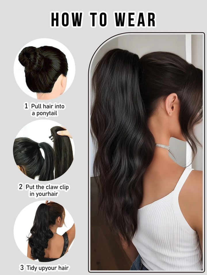 20 Inch Clip in Wig for Women Dark Brown Adjustable Size Curly Ponytail Synthetic Hair Black Clip in for Daily Wear
