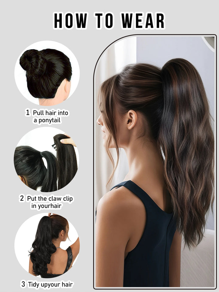 20 Inch Clip in Wig for Women Golden Orange Adjustable Size Black Curly Ponytail with Synthetic Hair Black Clip in Wig