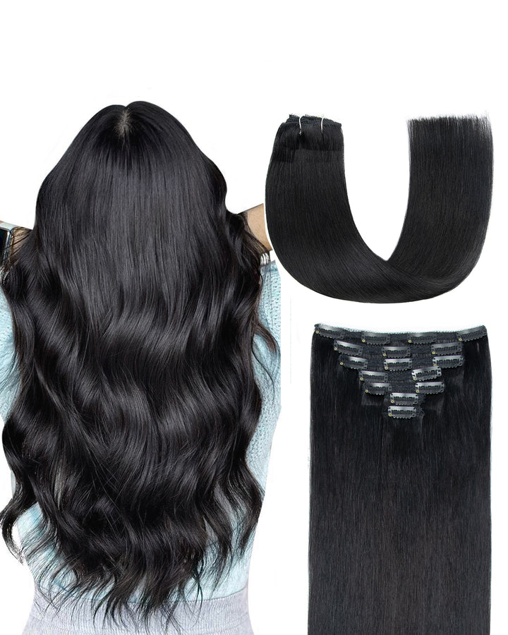 Clip-In Hair Extensions – 100% Real Remy Human Hair | Double Weft 7PCS Full Head Set for Natural Volume & Length