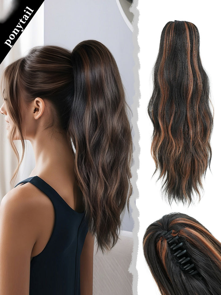 20 Inch Clip in Wig for Women Golden Orange Adjustable Size Black Curly Ponytail with Synthetic Hair Black Clip in Wig