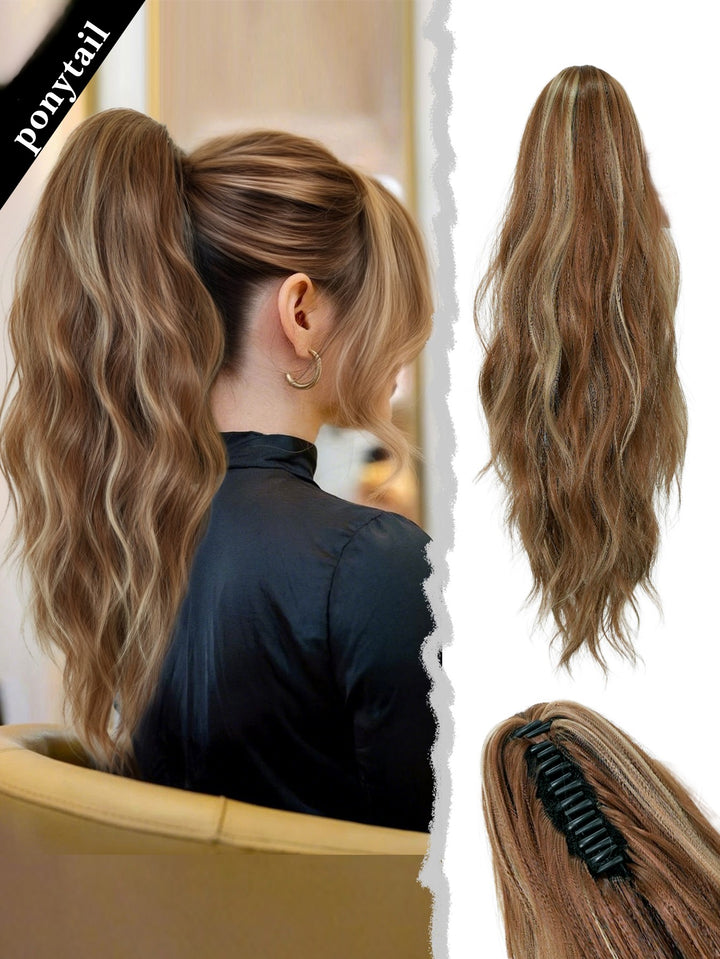 20 Inch Clip in Wig for Women Golden Orange Adjustable Size Black Curly Ponytail with Synthetic Hair Black Clip in Wig