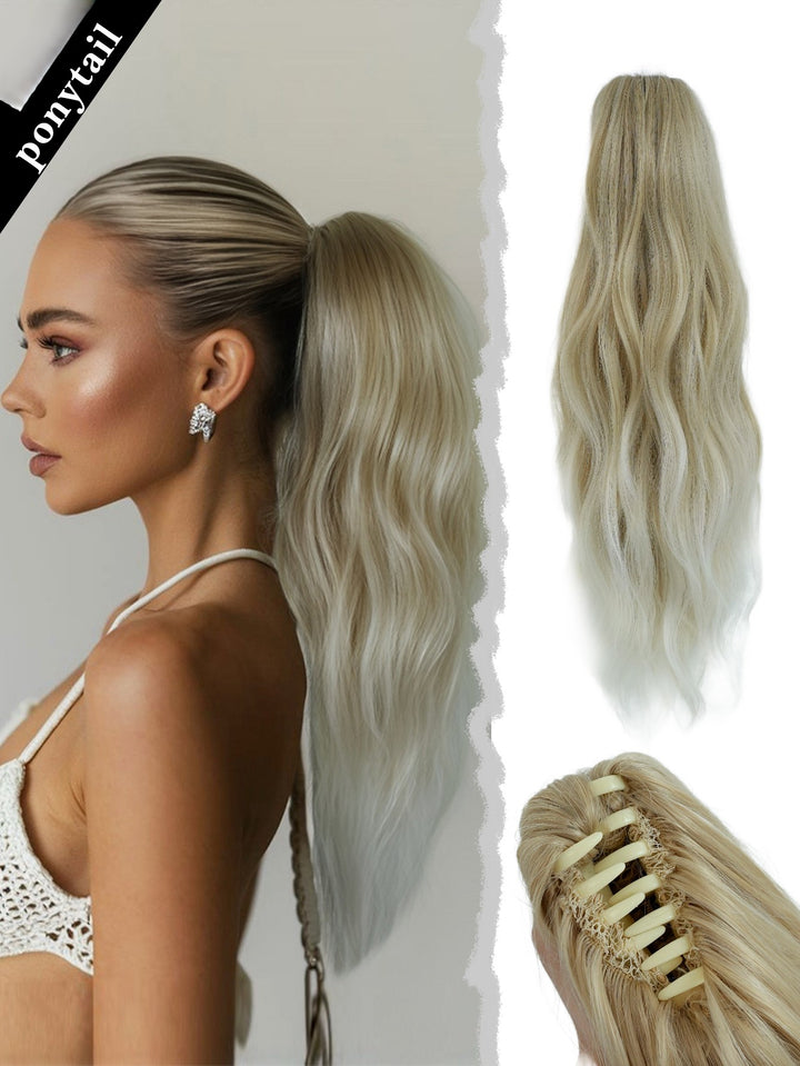 20 Inch Clip in Wig for Women Golden Orange Adjustable Size Black Curly Ponytail with Synthetic Hair Black Clip in Wig