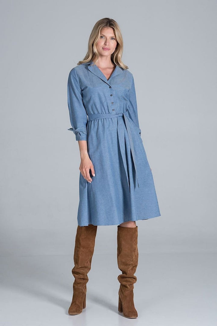 Midi Daydress with a jacket-style v-neck collar  Figl