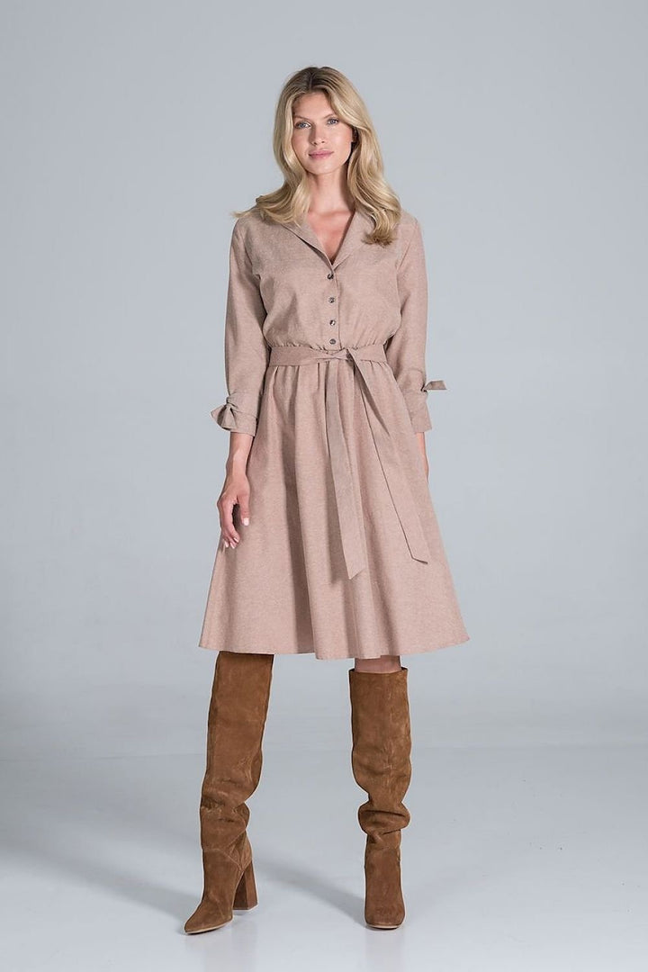 Midi Daydress with a jacket-style v-neck collar  Figl