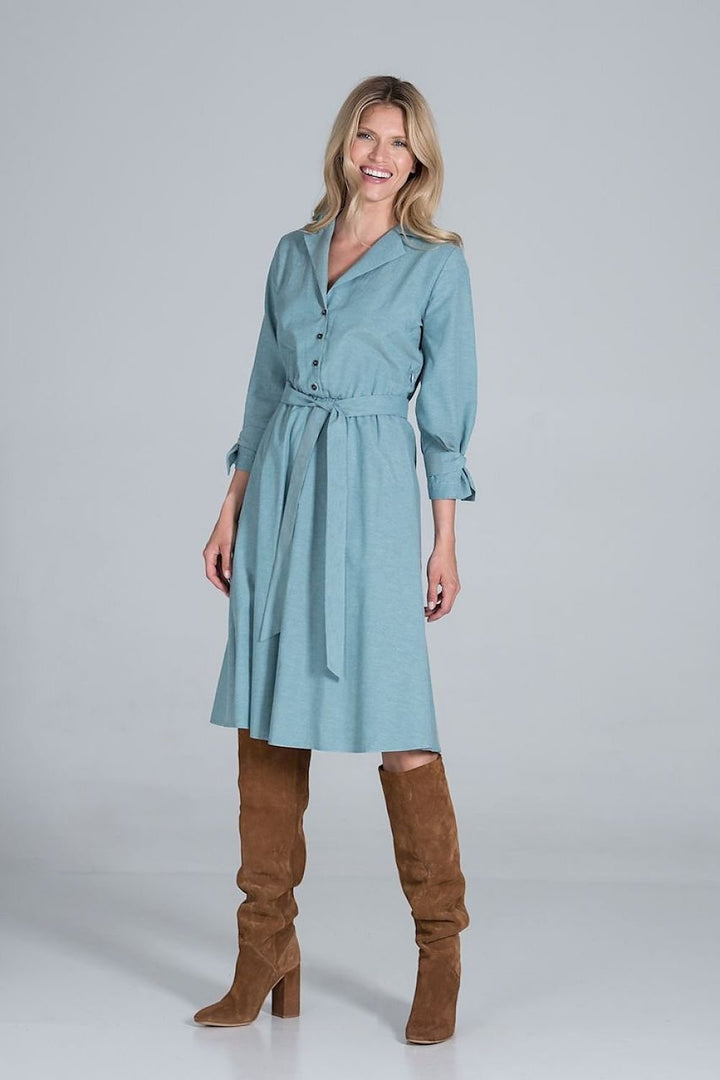 Midi Daydress with a jacket-style v-neck collar  Figl