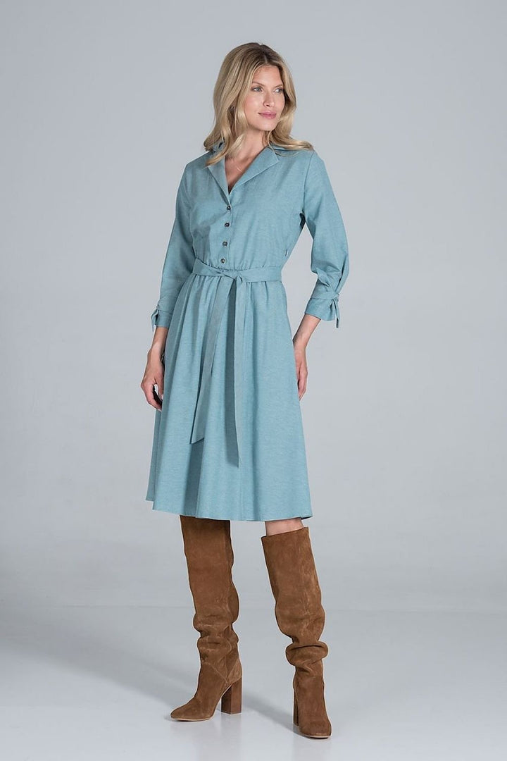 Midi Daydress with a jacket-style v-neck collar  Figl