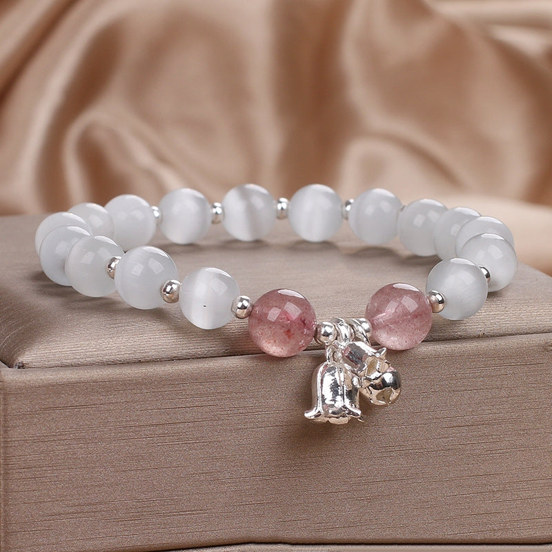 Natural Opal Strawberry Quartz Beaded Bracelet – Ethnic Style for Women