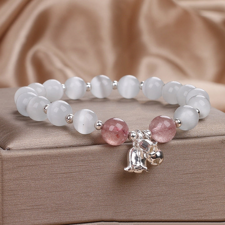 Natural Opal Strawberry Quartz Beaded Bracelet – Ethnic Style for Women