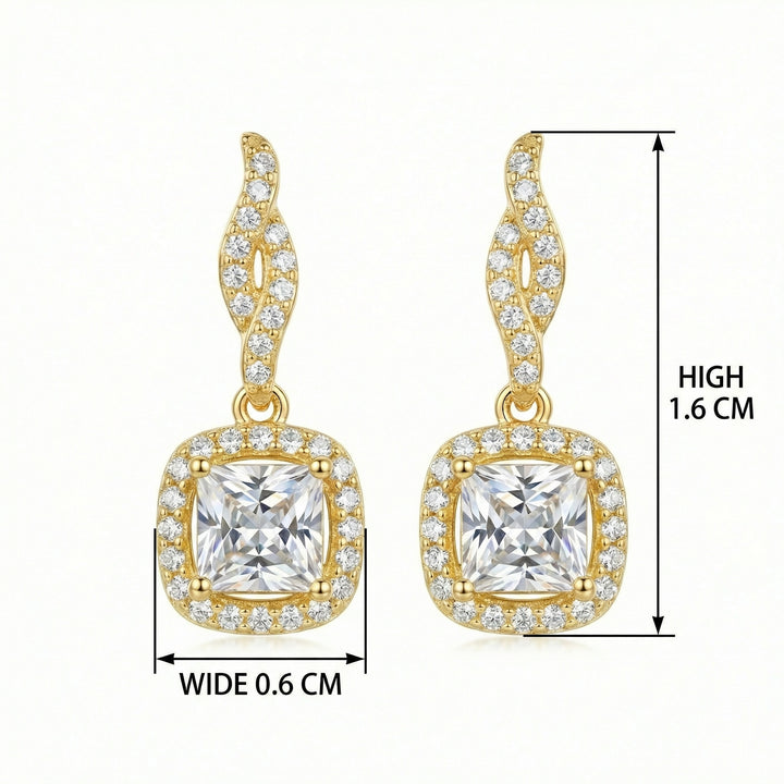 ✨ 925 Sterling Silver Princess Cut Square Halo Drop Earrings with Twisted Pavé Post