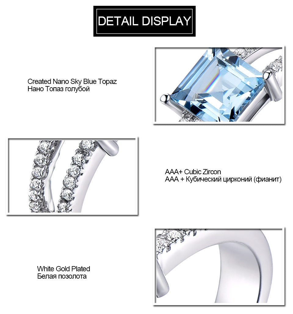 925 Sterling Silver Sky Blue Topaz Ring – Elegant Women’s Geometric Jewelry