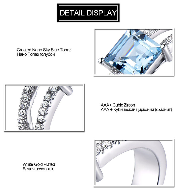 925 Sterling Silver Sky Blue Topaz Ring – Elegant Women’s Geometric Jewelry