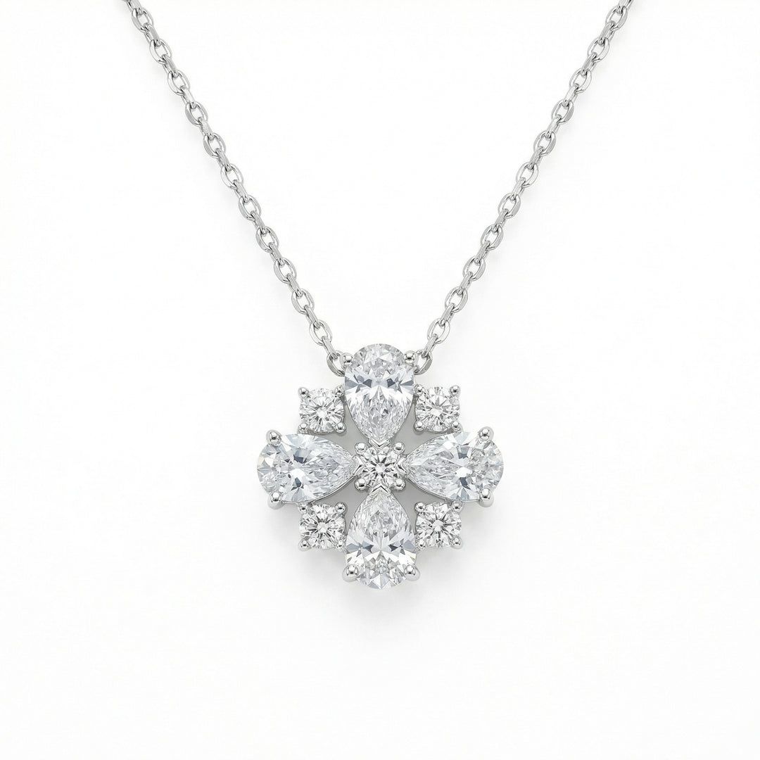 ✨ 925 Sterling Silver Floral Cluster Diamond Pendant Necklace ✨