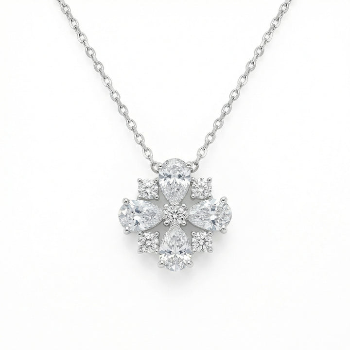 ✨ 925 Sterling Silver Floral Cluster Diamond Pendant Necklace ✨
