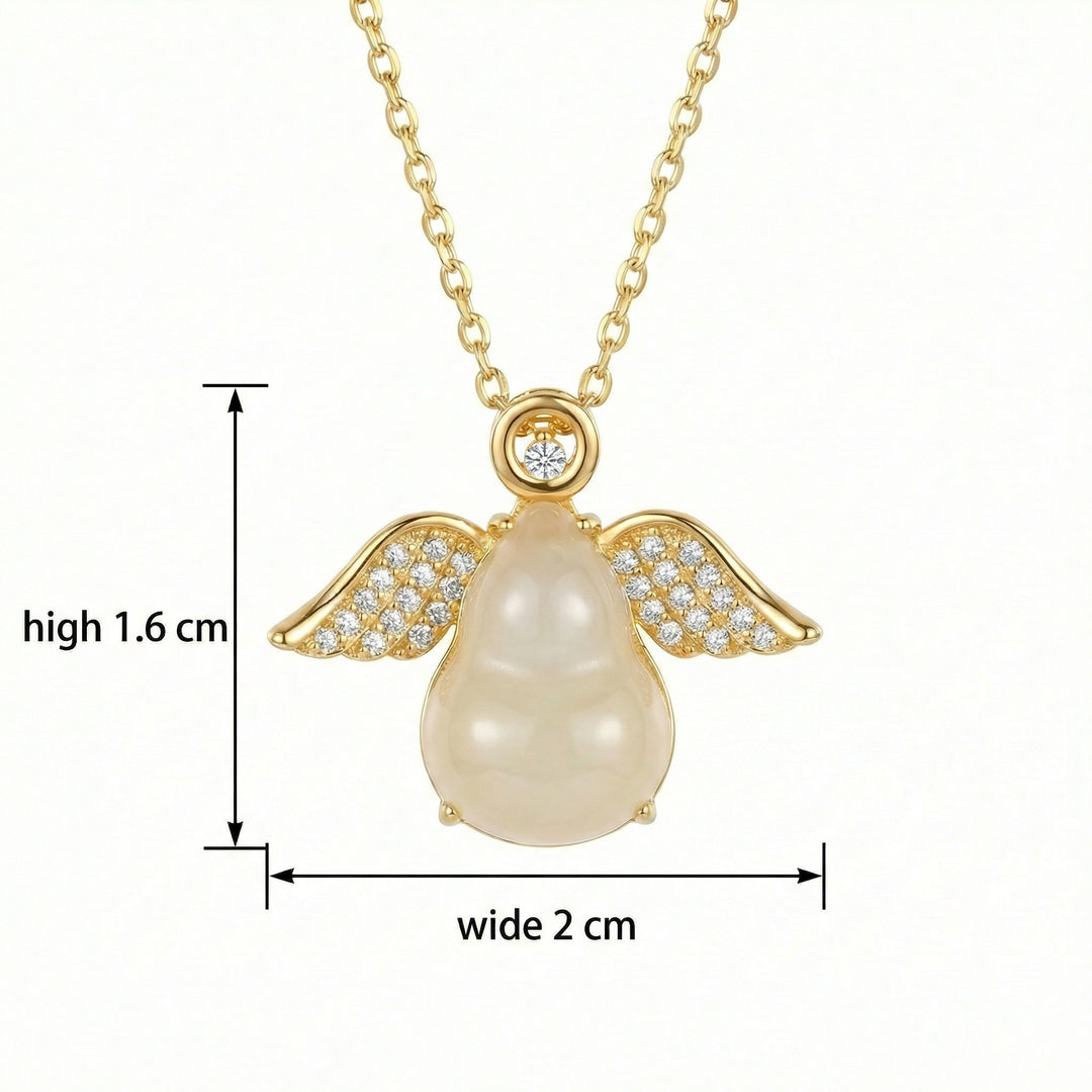925 Sterling Silver Winged Hulu Pendant Necklace with Pear-Shaped Stone and Crystal Accents