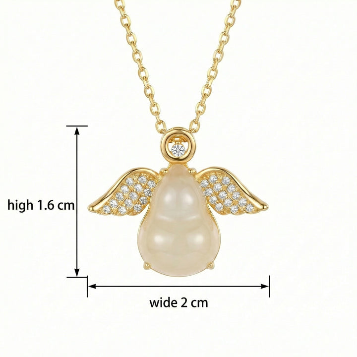 925 Sterling Silver Winged Hulu Pendant Necklace with Pear-Shaped Stone and Crystal Accents