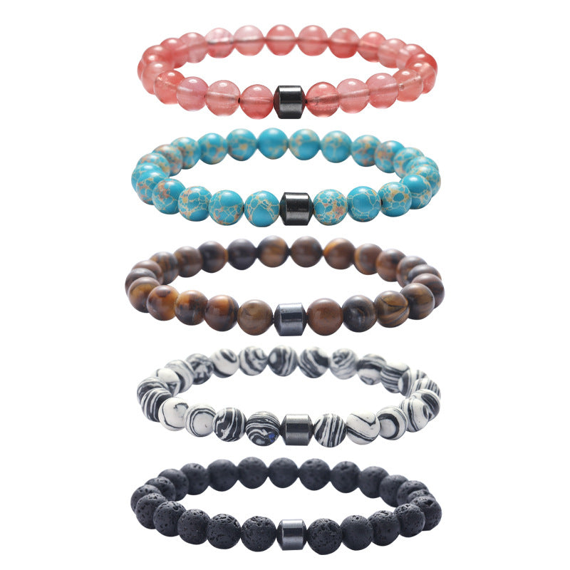 Natural Stone 8mm Couple Bracelet – Turquoise, Tiger Eye & Malachite Mix